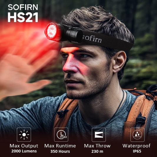 Sofirn HS21 2000LM EDC Headlamp – USB-C Rechargeable 18650 Flashlight with Infrared Switch, Powerful SFT40 Headlight