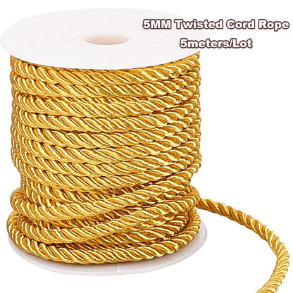 5MM Twisted Cord Rope Trim – Decorative Polyester Handmade Cording for Sewing, Crafts, Upholstery & Home Decor, 5m