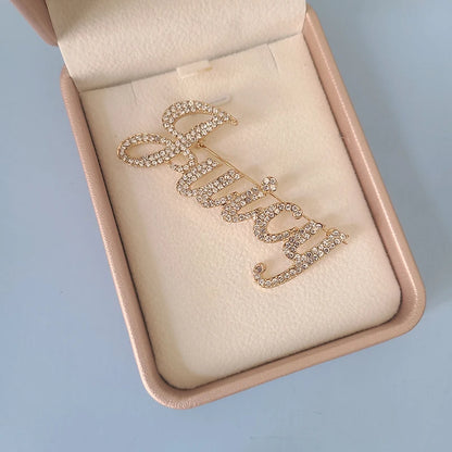 Rhinestone Customized Name Brooch – Handmade Custom Name Plate Pins for Birthday, Wedding & Party Badges