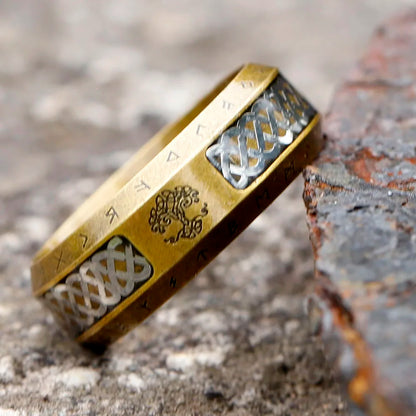 Stainless Steel Viking Rune Ring – Tree of Life & Celtic Knot Design, Vintage Nordic Jewelry for Men