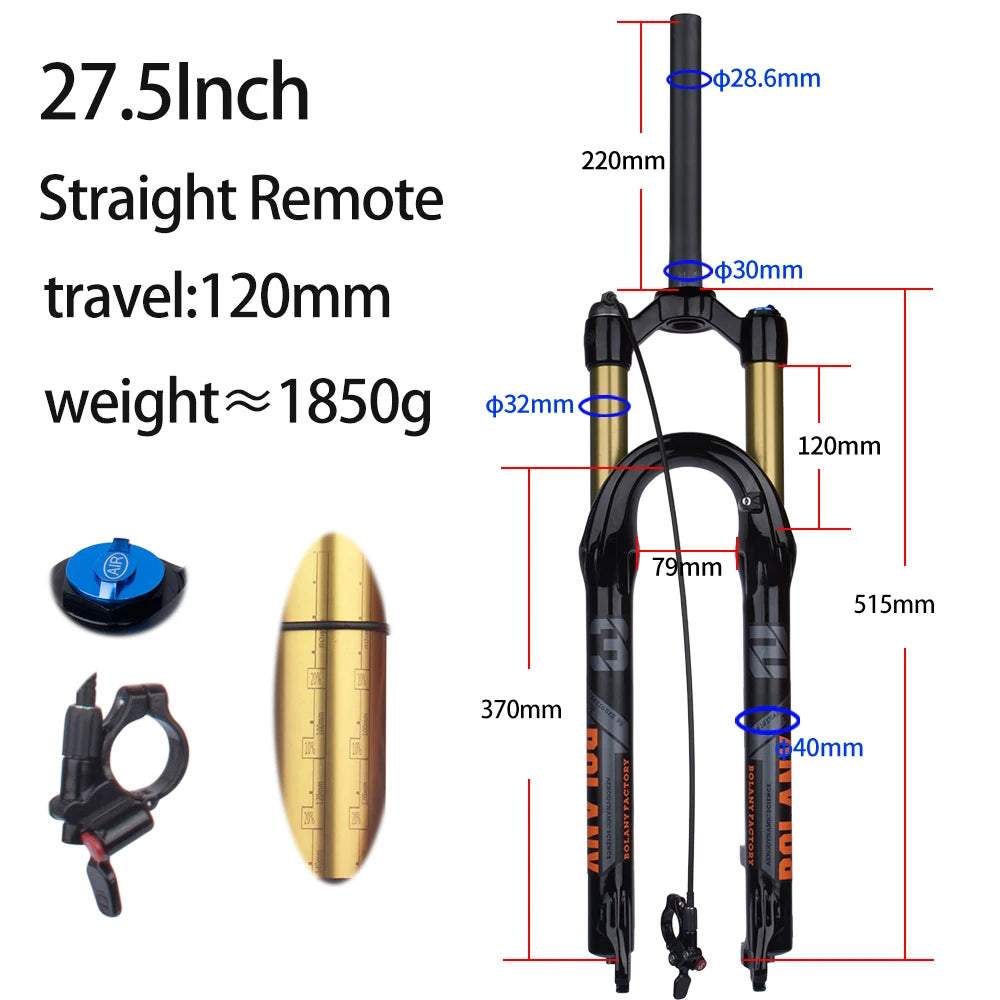 BOLANY Bike Air Fork – 27.5/29inch, 120mm Travel, Lightweight Magnesium Alloy Oil Air Suspension with Quick Release