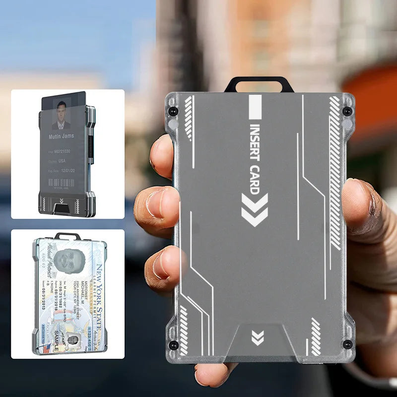 Minimalist Men’s Wallet – Slim RFID-Blocking Aluminum Money Clip with Clear ID Holder, Ultra-Thin Carbon Fiber Design