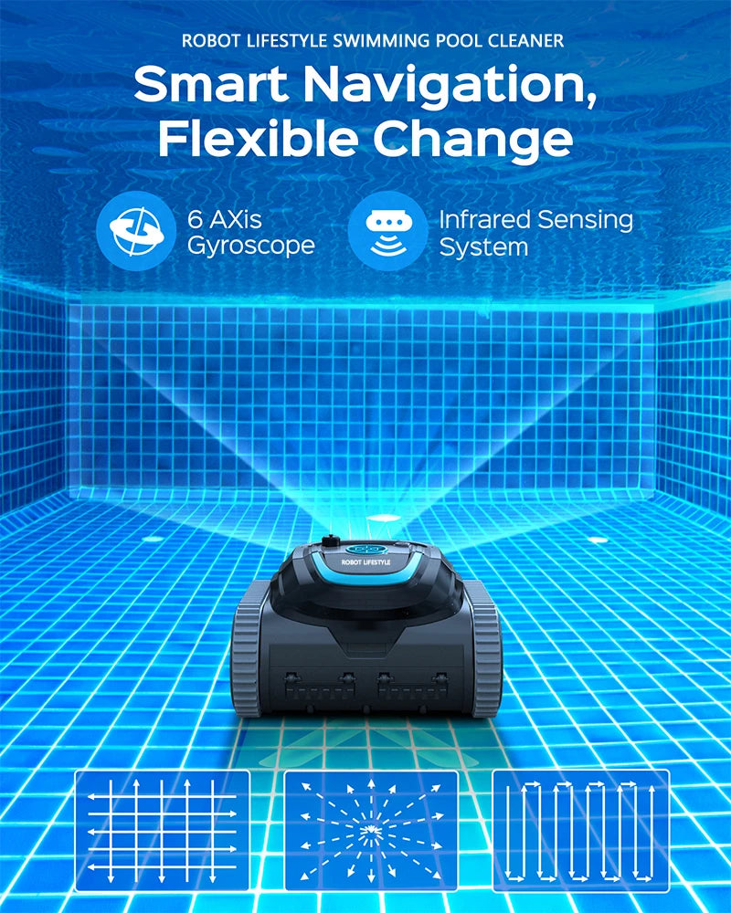 Robot Swimming Pool Cleaner – Cordless, APP-Controlled, Rechargeable 6400mAh Lithium Battery, Route Planning for Tiles, PVC, Mosaic, Cement