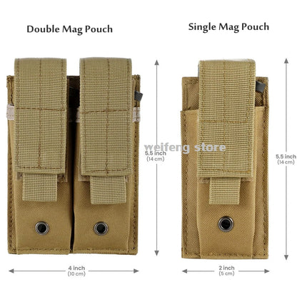 9mm Tactical Magazine Pouch - MOLLE Single & Double Mag Bag, Open-Top Pouch for Glock, M1911, 92F, Torch & Triple Bag