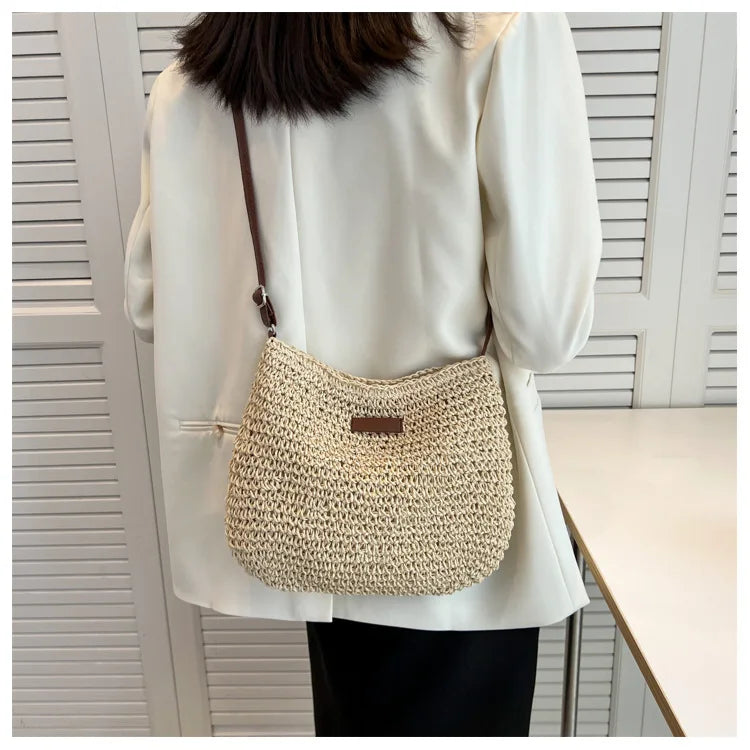 Straw Knitted Handbag – Women’s Woven Shoulder & Crossbody Beach Bag