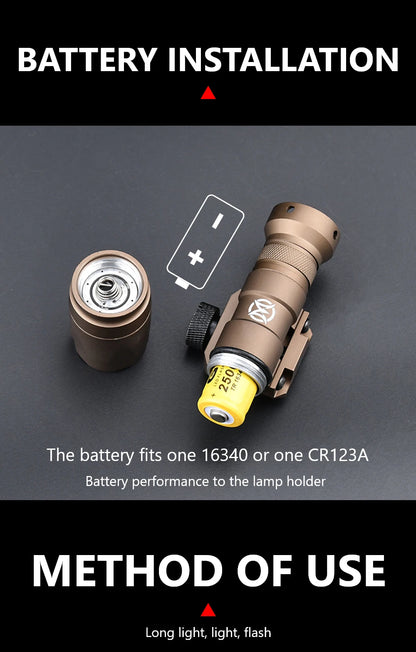 WADSN Surefire M300A Tactical Flashlight - Mini Weapon Scout LED Light, 20MM Rail Mount, Momentary & Constant-On Mode