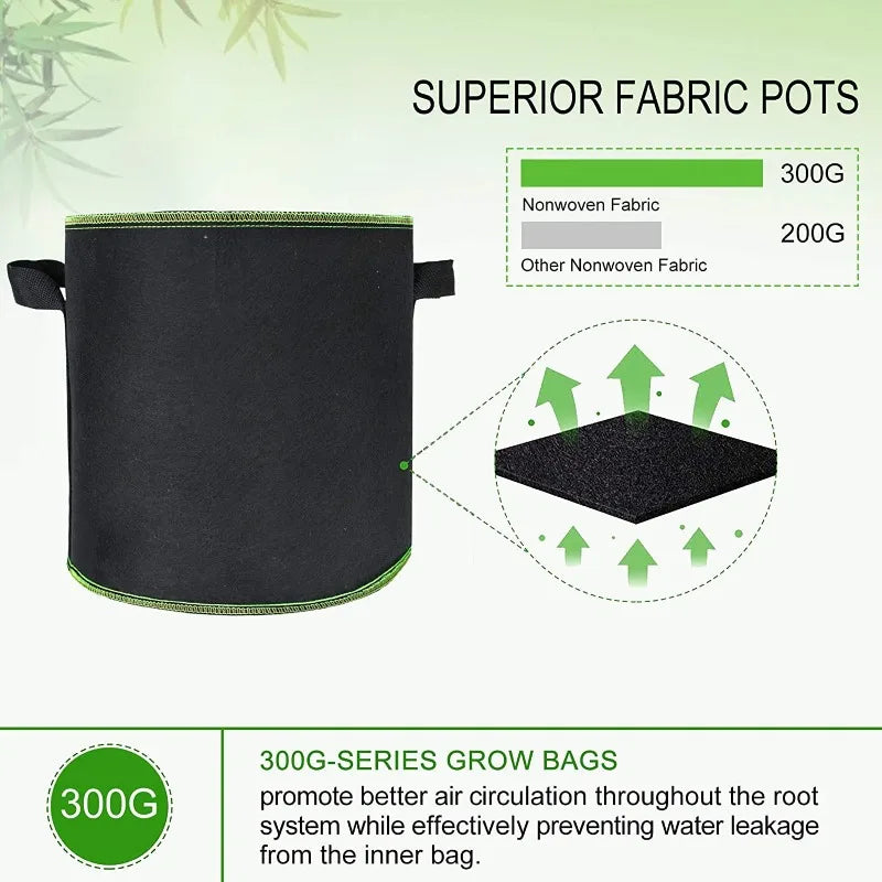 Non-Woven Grow Bags with Handles – 2/3/5/7/10 Gallon Vegetable & Flower Plant Pots
