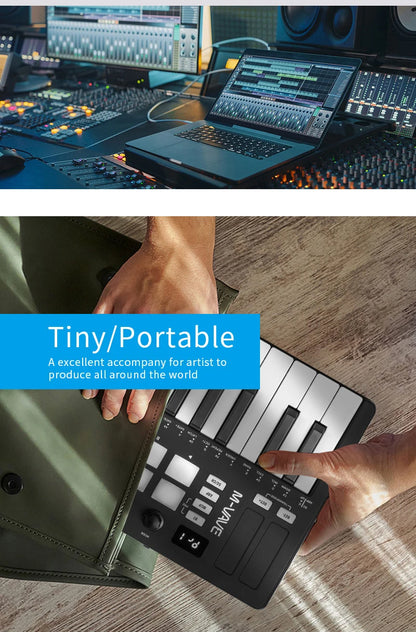 M-VAVE SMK-Ⅱ 25-Key MIDI Keyboard Controller – Bluetooth, 16 RGB Drum Pads, Semi-Weighted Dynamic Keybed