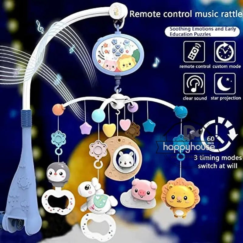 Baby Crib Mobile with Music, Lights, and Projection - Remote Control Toys for Newborns 0-6 Months