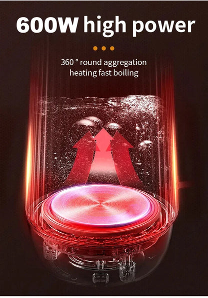 500ML Stainless Steel Portable Electric Kettle — Travel Water Boiler Pot for Hotel, Home, Kitchen, Tea, and Coffee