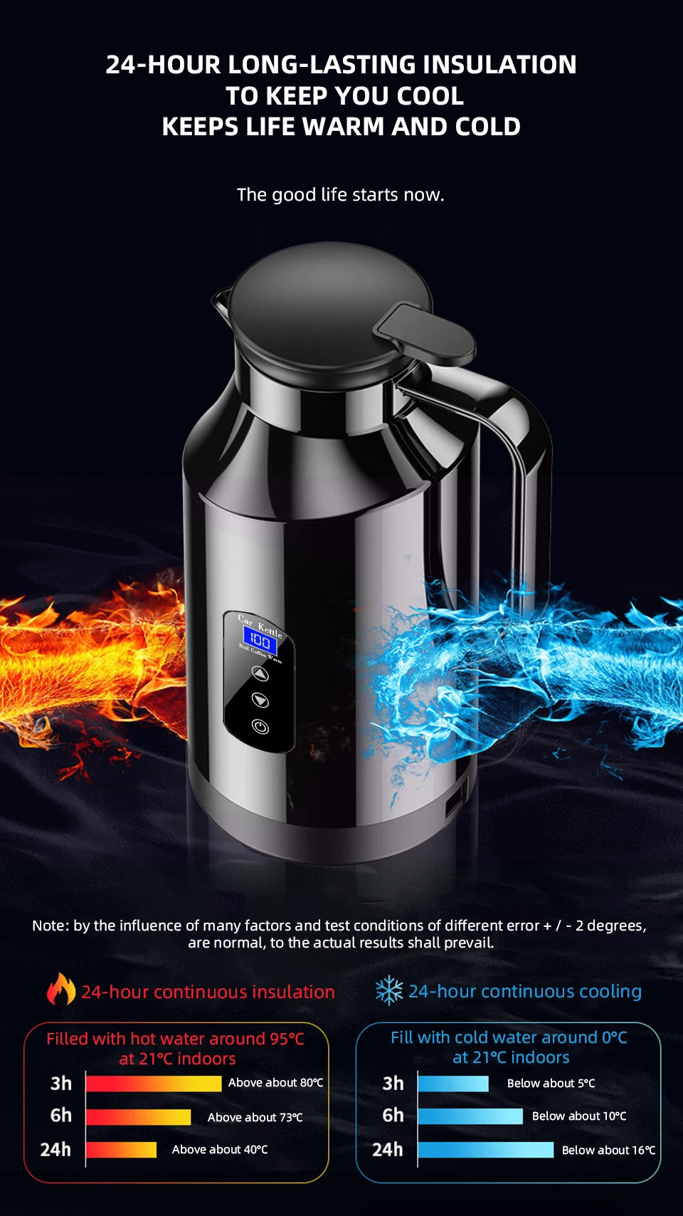 Yangood Portable Car Kettle 1500ML — Large Capacity 304 Stainless Steel Water Heater, 12V/24V for Travel, Tea, and Coffee