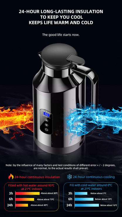 Yangood Portable Car Kettle 1500ML — Large Capacity 304 Stainless Steel Water Heater, 12V/24V for Travel, Tea, and Coffee