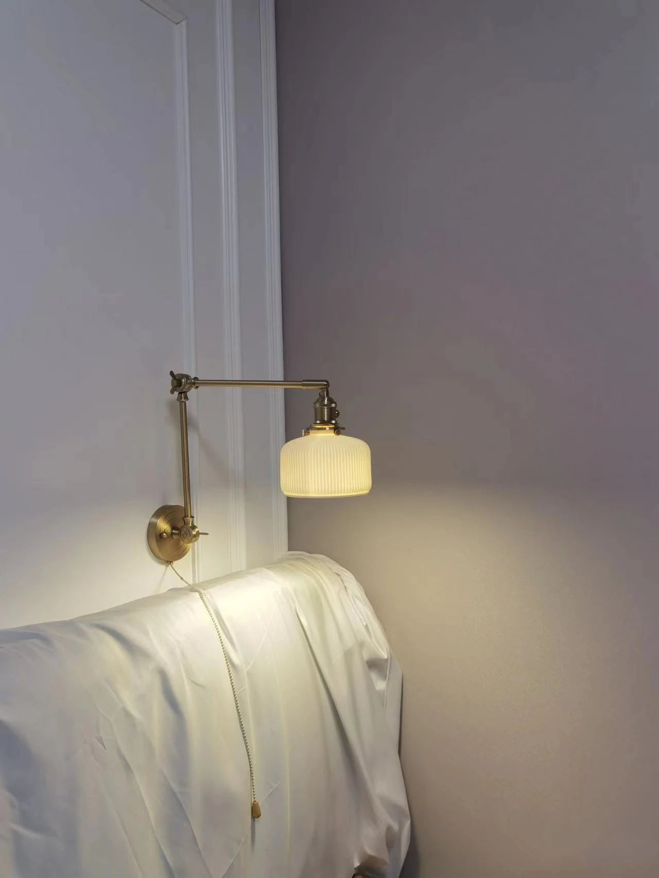 IWHD 2022 Ceramic Copper LED Wall Lamp — Adjustable Swinging Long Arm Light for Bedroom & Living Room