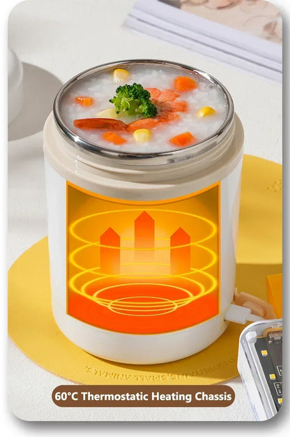 600ML USB Electric Heating Lunch Box — Portable Stainless Steel Food Warmer for Picnic, Milk, and Drinks (5V/12V/24V)