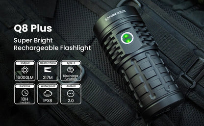 Sofirn Q8 Plus Super Powerful LED Flashlight - 16000 Lumens, USB-C Rechargeable 21700 Torch with Anduril 2.0 & Reverse Charging