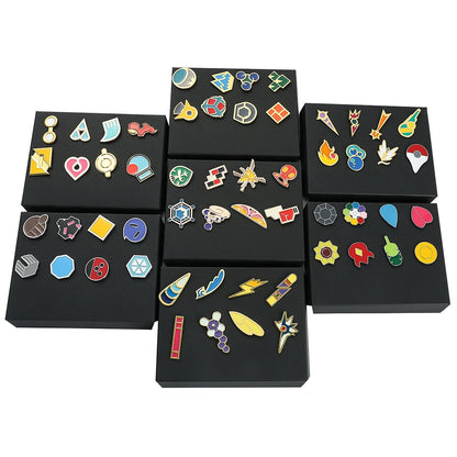 Pokémon Gym Badges Collection Box Set – Pins & Brooches from Kanto, Johto, Hoenn, Sinnoh, Unova, Kalos & Orange Islands Regions