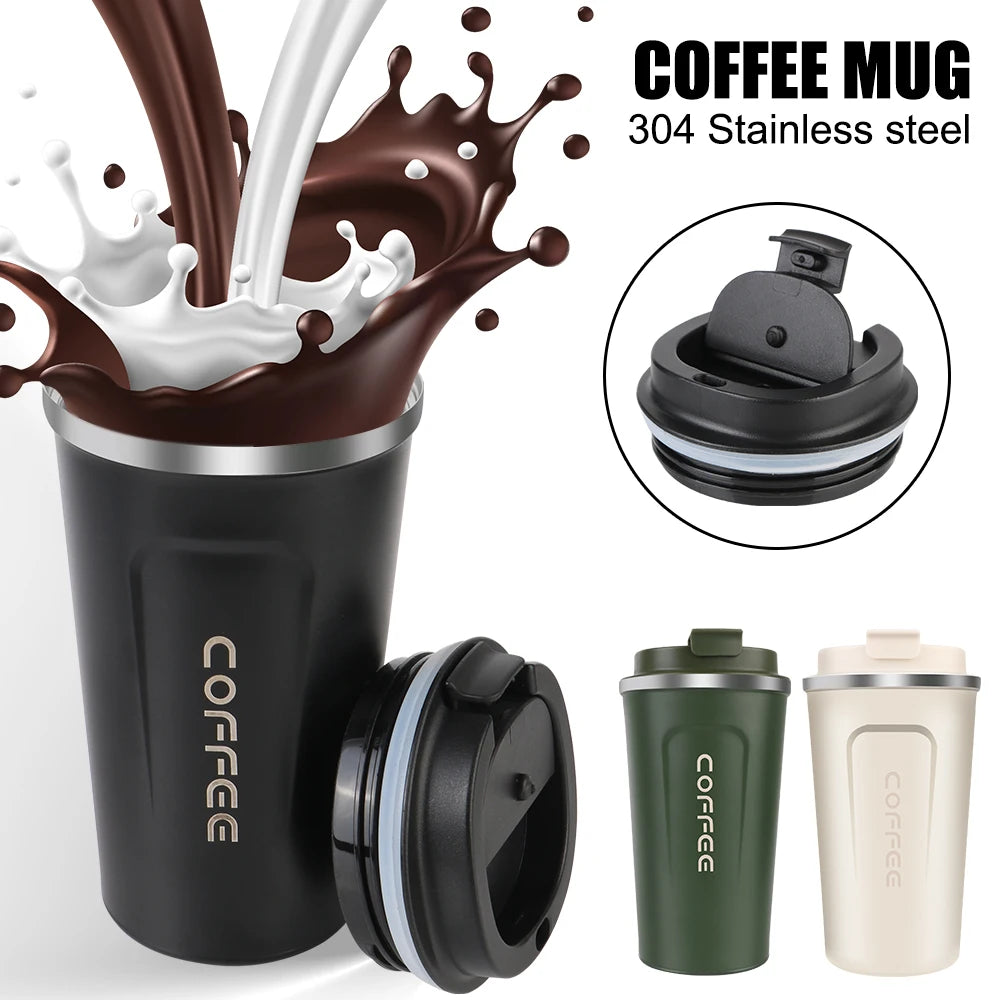 Double Stainless Steel Coffee Mug – Car Thermos, 380/510ML, Leak-Proof Travel Thermo Cup for Tea, Water, Coffee