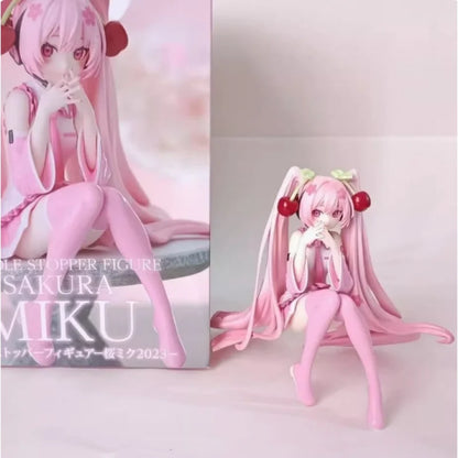 12cm Pink Hair Anime Figurine – Cute Sitting Pose TPR Model for Computer Case Decoration & Collectible Gifts