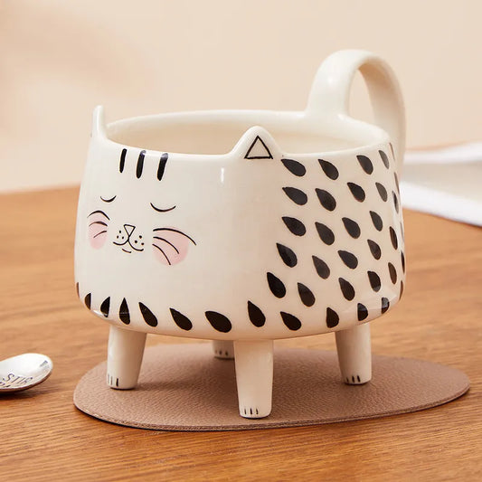 Cute 4-Legged Cat Coffee Mug: Ceramic 'Meow' Mug Perfect for Cat Lovers and Women