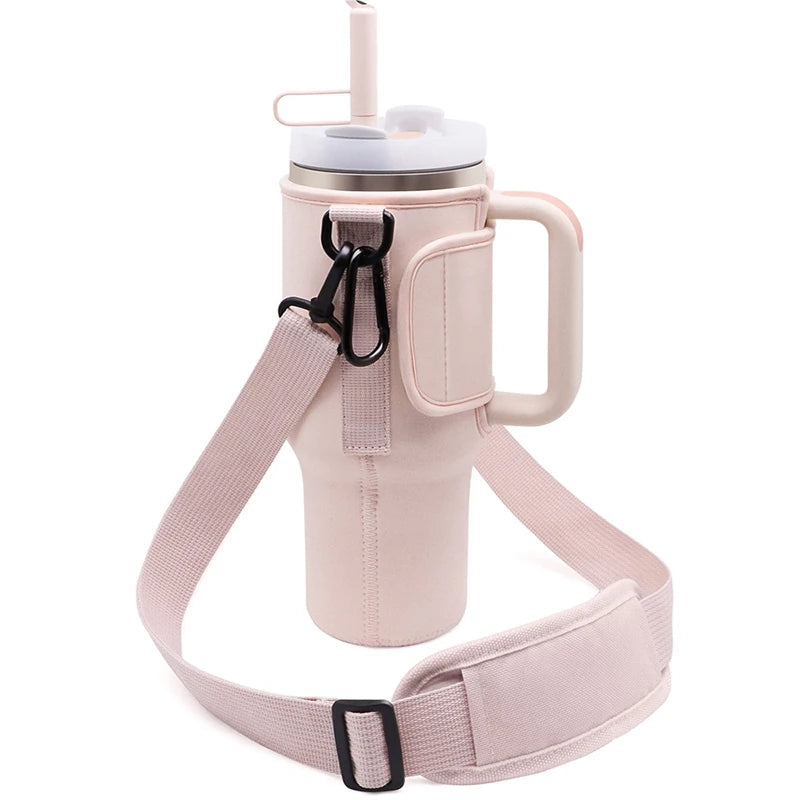 Water Bottle Carrier Bag — Adjustable Shoulder Strap Holder for 40oz Tumbler with Handle