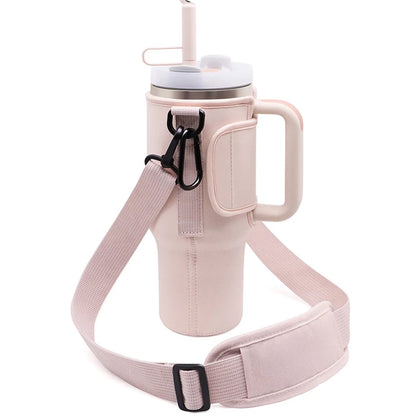 Water Bottle Carrier Bag — Adjustable Shoulder Strap Holder for 40oz Tumbler with Handle