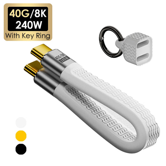 NEW 40Gbps USB4 Type-C to C Cable – 8K@60Hz, PD 240W, 3-in-1 Video/Data/Charge with Keychain for MacBook & Power Bank