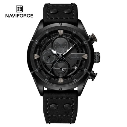 NAVIFORCE Men's Casual Watch – Luxury Waterproof Chronograph Quartz Wristwatch with Genuine Leather Strap