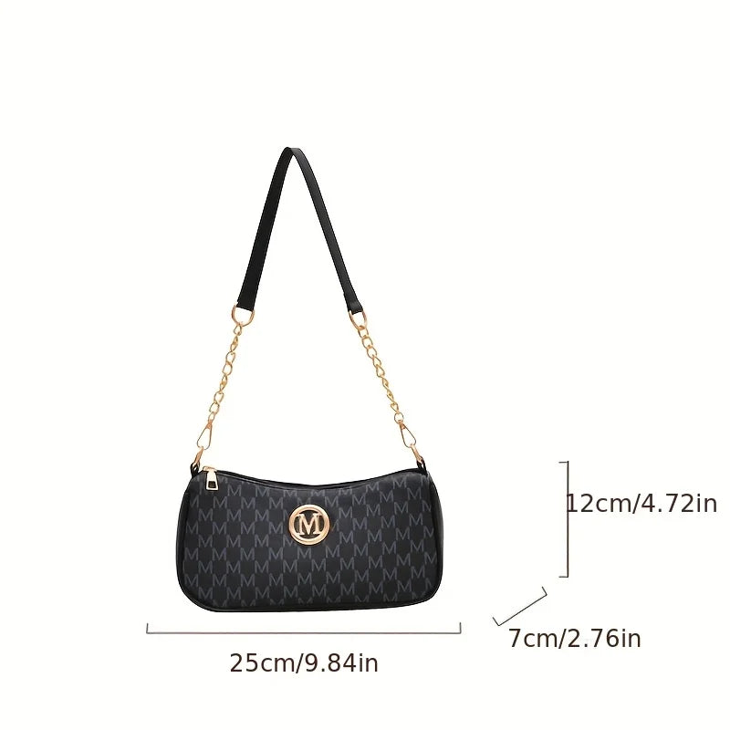 Vintage Letter Print Teenager Underarm Bag – Small Square Crossbody Handbag with Chain & Adjustable Strap