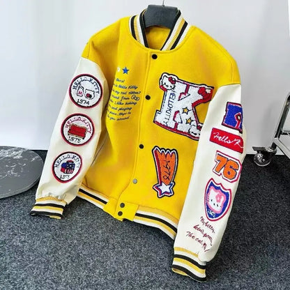 Hello Kitty Baseball Jacket Hoodie – Unisex Sport Coat, Warm Motorcycle Cardigan, Printed Top for Men & Women