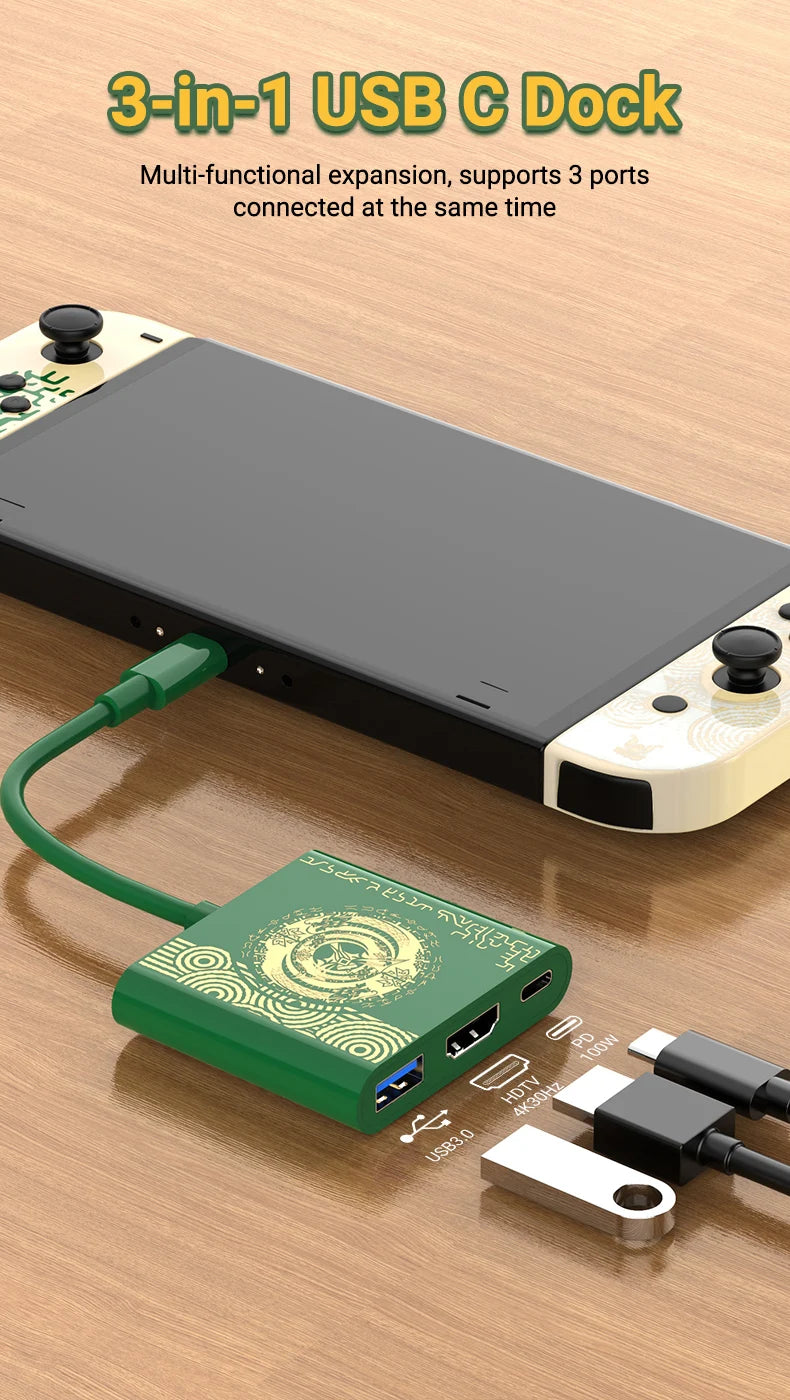 4K Switch TV Docking Station — 3-in-1 USB-C Game Hub with USB 3.0, HDMI & 100W PD for Laptop, Nintendo Switch/Switch OLED, Mobile Phone