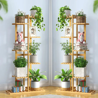 Tall Bamboo Corner Plant Stand Rack – Multi-Tier Flower Holder Shelf for Indoor & Outdoor Use
