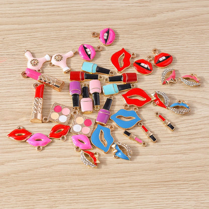 10PCS Cute Enamel Lips & Lipstick Charms – Pendants for Jewelry Making, Earrings, Necklaces & Bracelets DIY Crafts