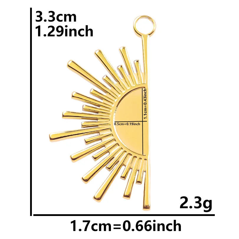 6pcs Real Gold-Plated Sun Charms - Stainless Steel Jewelry Making Pendants, Heart, Moon & Sunshine Design