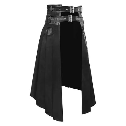Unisex Leather Skirt – Gothic Punk Rock Casual Wear for Men, Large Size, Medieval & Scottish Style