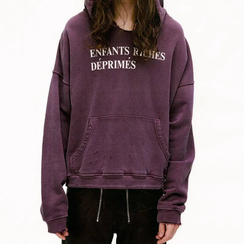 2025SS Ripped E.R.D. Hoodie – Men & Women Slogan Print Short Wide Sweatshirt