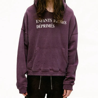 2025SS Ripped E.R.D. Hoodie – Men & Women Slogan Print Short Wide Sweatshirt