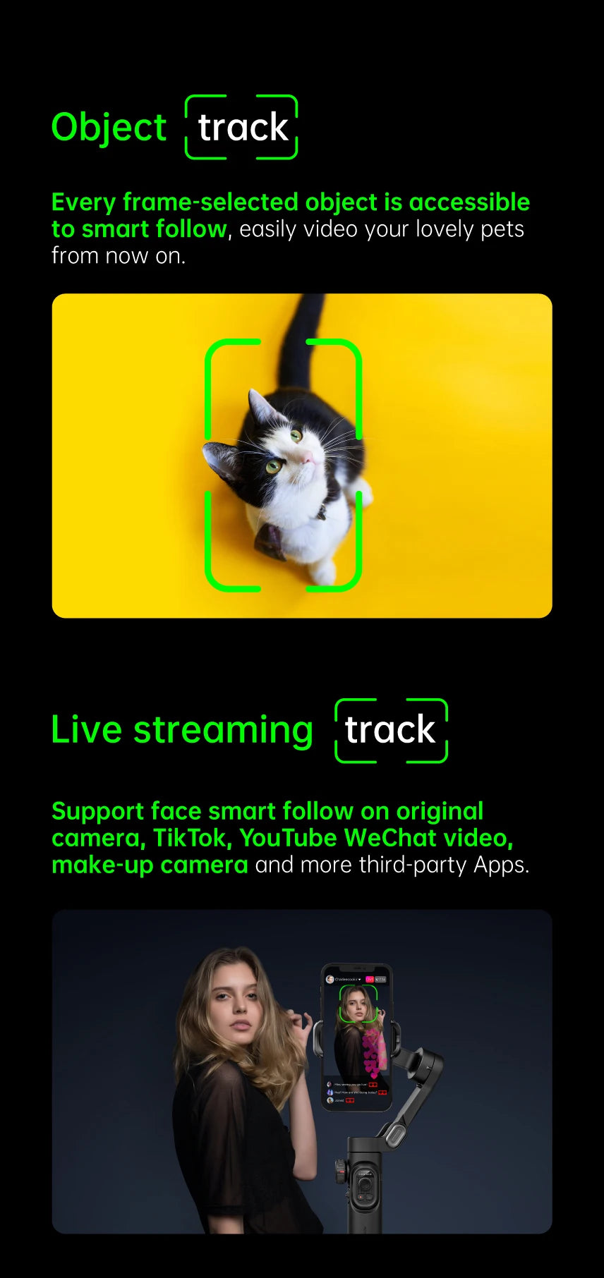 AOCHUAN 3-Axis Handheld Gimbal Stabilizer – SmartXE for iPhone & Android with AI Face Tracking for TikTok & Vlog