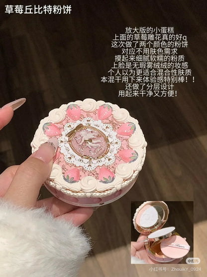 Flower Knows Strawberry Cupid Pressed Powder – Matte Soft Focus Oil-Control Setting Powder for Long-Lasting Finish