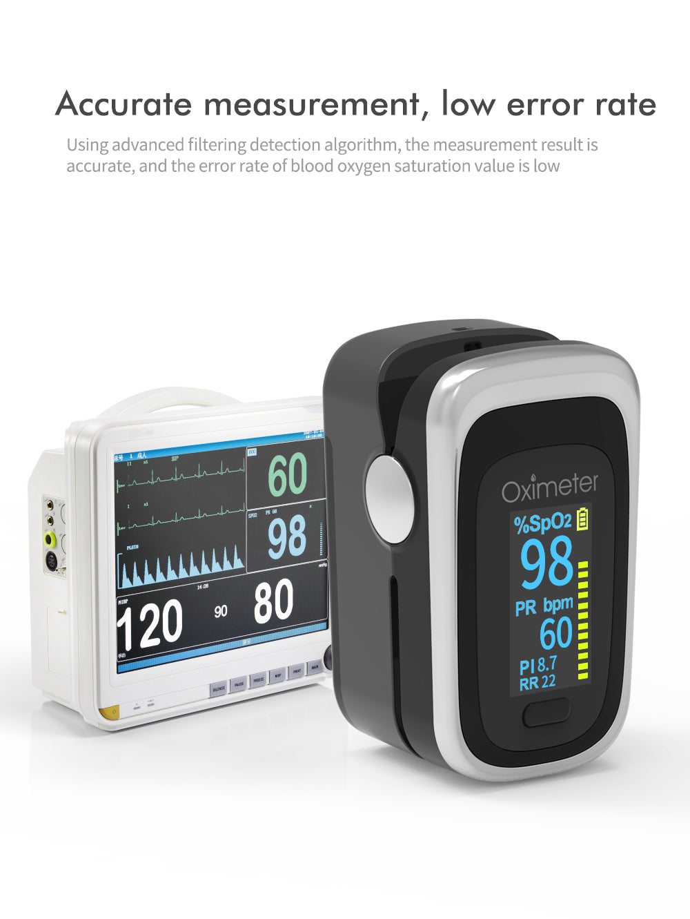 Kiuzou Medical Portable Finger Pulse Oximeter – Blood Oxygen, Heart Rate, Saturation Monitor with OLED Display