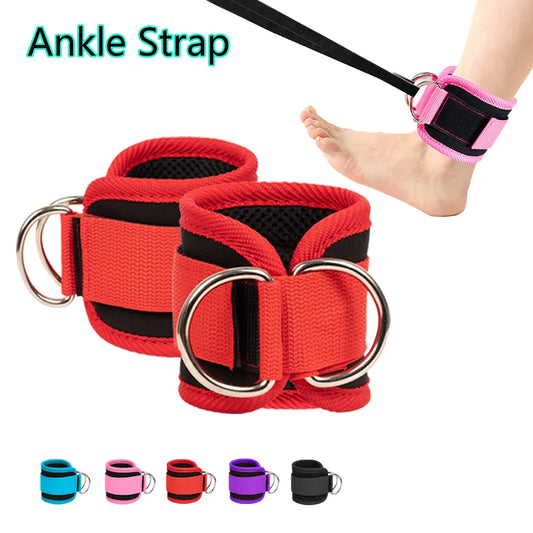 Adjustable Fitness Ankle Straps - D-Ring Support Cuffs for Gym Leg Strength Workouts - Pulley Buckle Sports Guard
