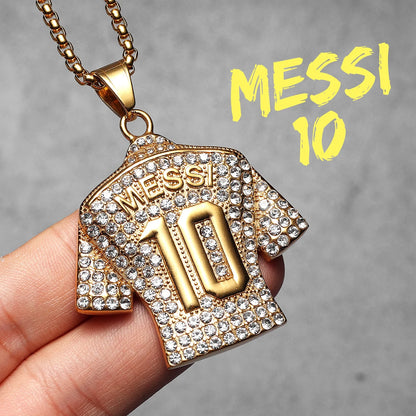 Messi, Ronaldo, Mbappé Football Jersey Necklace – Stainless Steel Dumbbell Pendant Chain for Men, Punk Gym Style