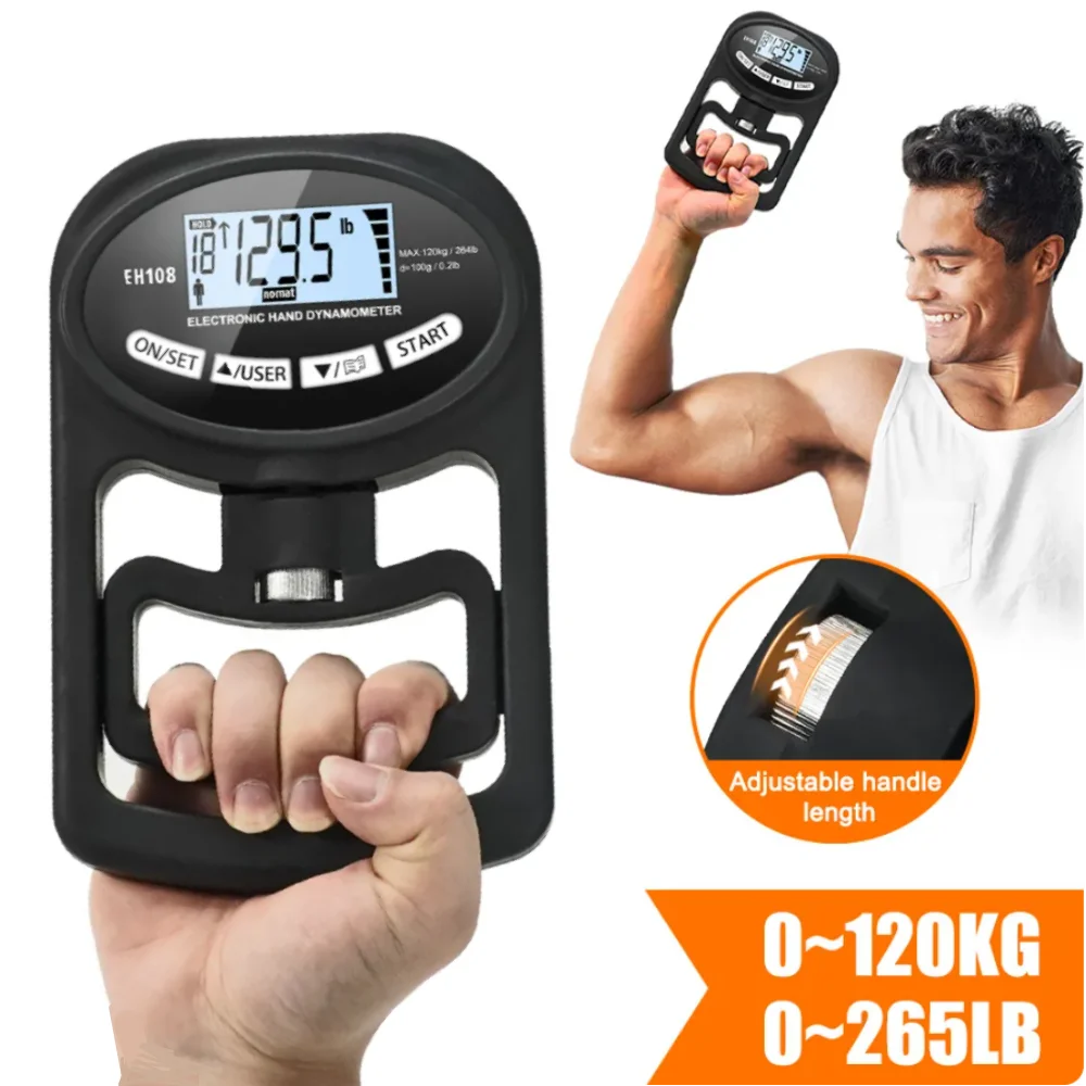 Digital Grip Strength Tester: 265lbs/120kg Hand Dynamometer with USB LCD Screen - Ideal for Power Training & Sports