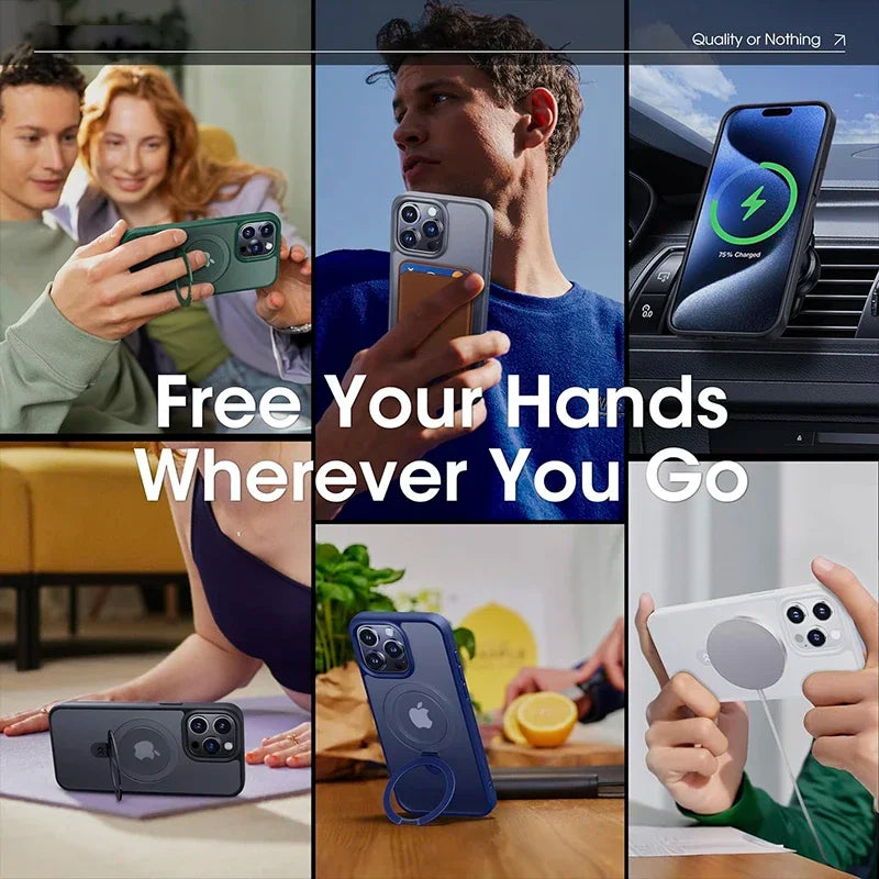 Matte Magnetic iPhone Case with Ring Stand | Translucent Cover for iPhone 11–16 Pro Max, Plus, and Mini