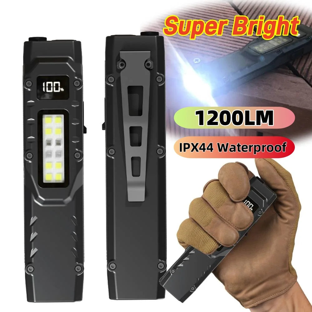 LED Ultra Slim Flashlight 1200LM — Mini Portable Pocket Light with Pen Clip, IPX44 Waterproof for Camping & Hiking
