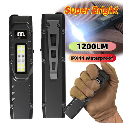 LED Ultra Slim Flashlight 1200LM — Mini Portable Pocket Light with Pen Clip, IPX44 Waterproof for Camping & Hiking