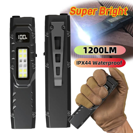 LED Ultra Slim Mini Flashlight – 1200LM Portable Pocket Light with Pen Clip, IPX44 Waterproof for Camping and Hiking