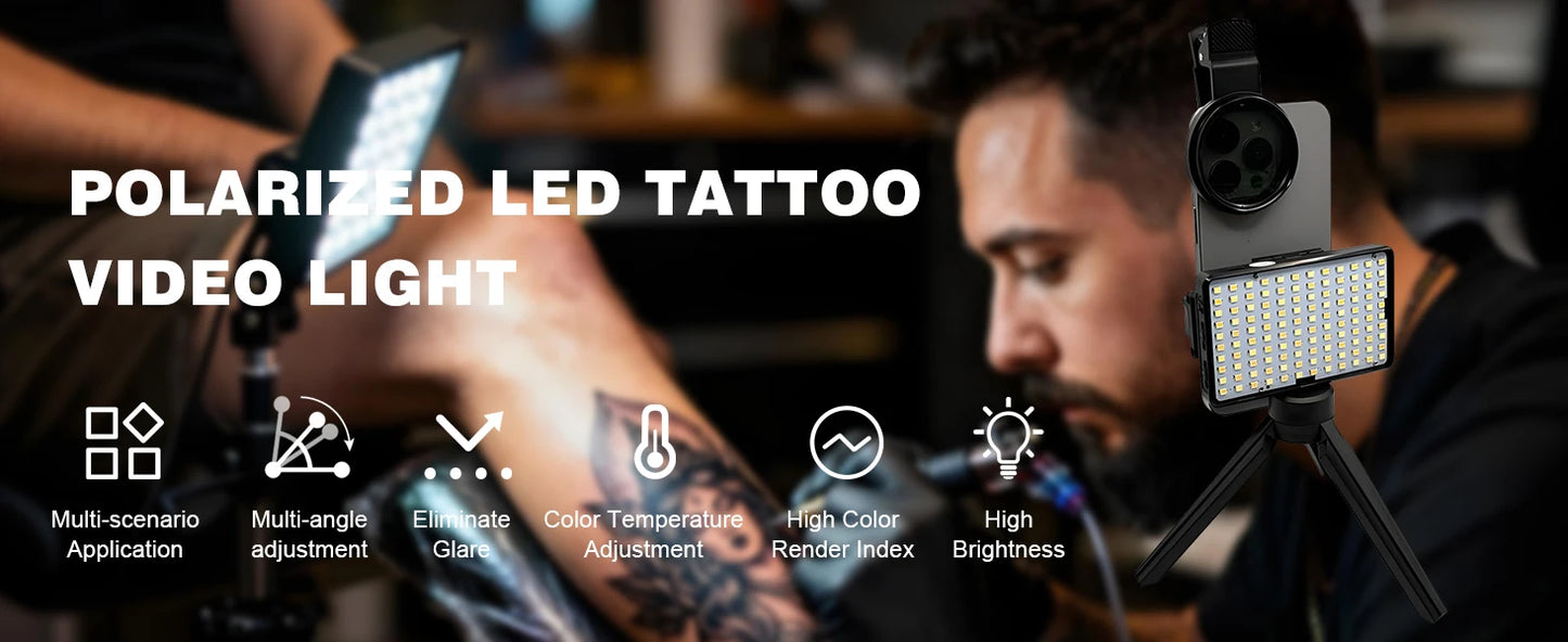 120 LED Tattoo Photography Fill Light with 52mm CPL Circular Polarizing Filter for Cellphones