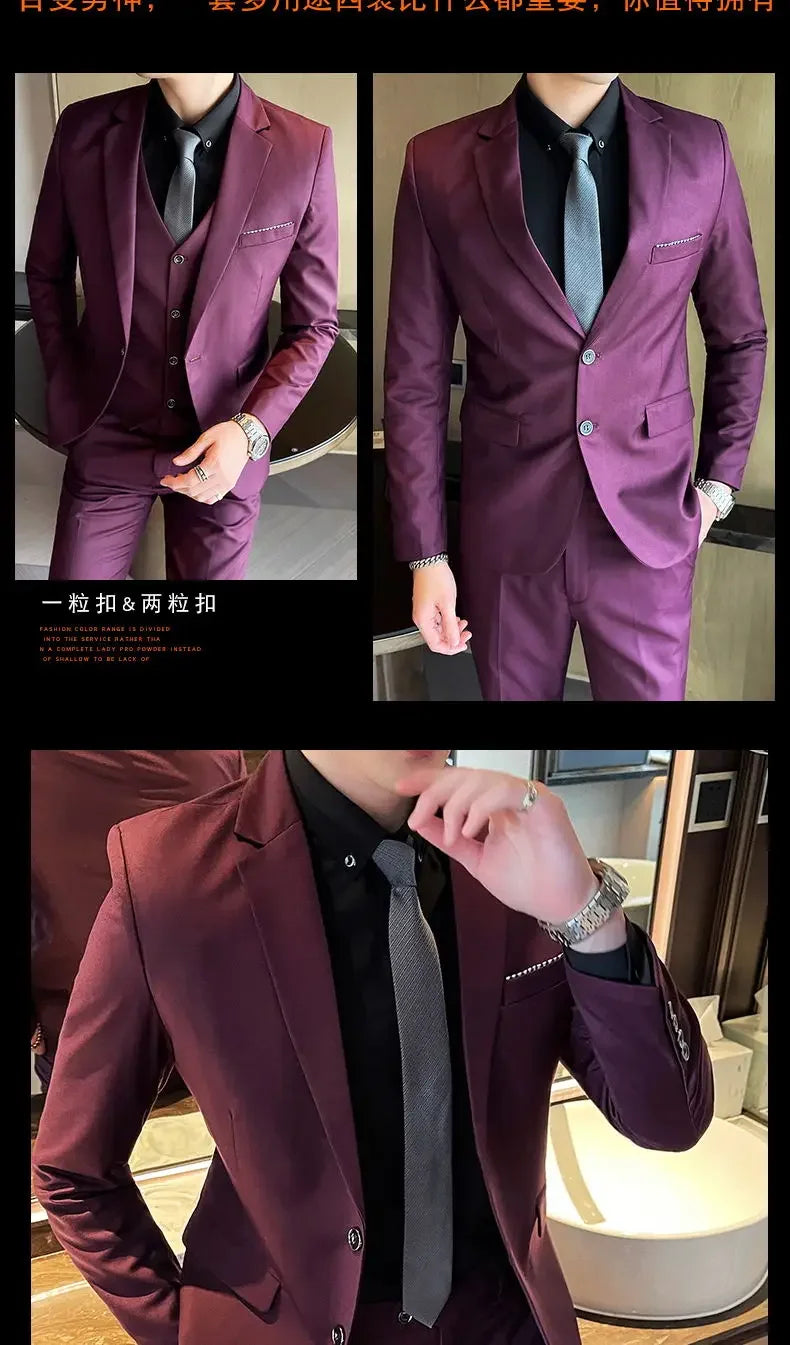 Men’s 3-Piece Suit 6XL — Blazer, Vest & Trousers, Italian Style Fashion Business Wedding Formal Gentleman Dress
