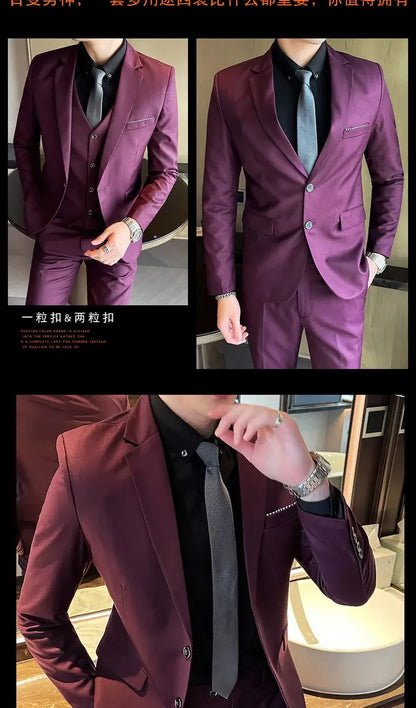 Men’s 3-Piece Suit 6XL — Blazer, Vest & Trousers, Italian Style Fashion Business Wedding Formal Gentleman Dress