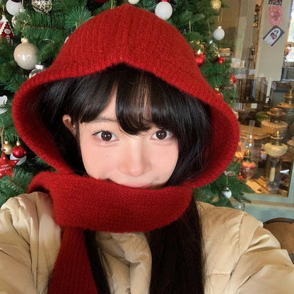 Knitted Beanie Cap for Men & Women – Winter Warm Unisex Hooded Hat with Neck Collar Scarf, Ski Balaclava